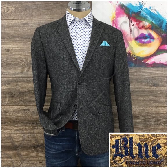 Pronto Uomo Mens Blazer Sport Coat Two Button Casual Jacket‎ Size 40R Tweed Suit